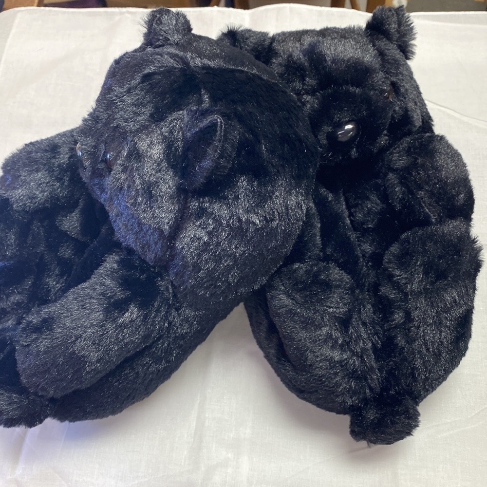 Black bear teddy bear slippers soft, furry, fuzzy for sleepwear and indoor wear